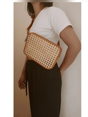 NWOT Vera Belt Crossbody Bag, Ratan And Leather